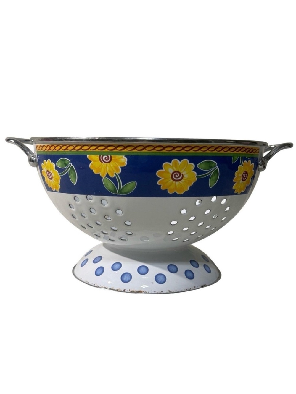 Vintage Villeroy & Boch Twist Clea‎ Colander Floral Blue Yellow 90s Kitchen Y2K